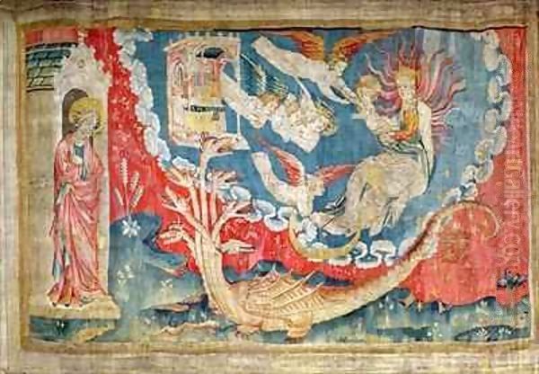 The Woman About to Give Birth and the Great Dragon Waiting to Devour the Infant Oil Painting by Nicolas Bataille