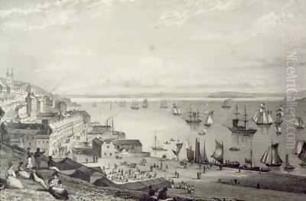 View of Cobh Harbour, looking towards Rostellan, County Cork Oil Painting by William Henry Bartlett