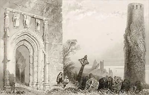 Doorway to a Temple, Clonmacnois, County Offaly, Ireland Oil Painting by William Henry Bartlett