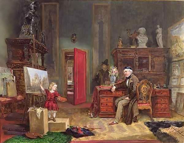 David Roberts (1796-1864) and his granddaughter in his studio Oil Painting by John Ballantyne