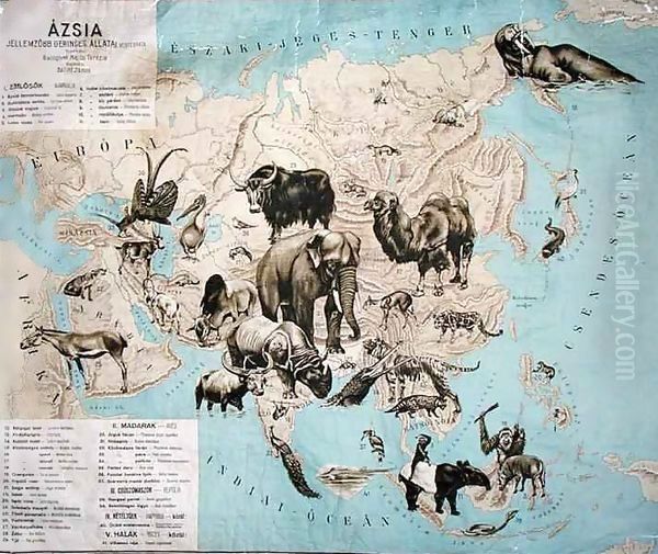 Map of animals in Asia and the Far East Oil Painting by Janos Balint