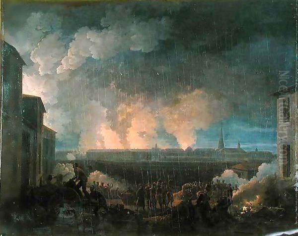 The Bombardment of Vienna by the French Army Oil Painting by Baron Louis Albert Bacler d'Albe