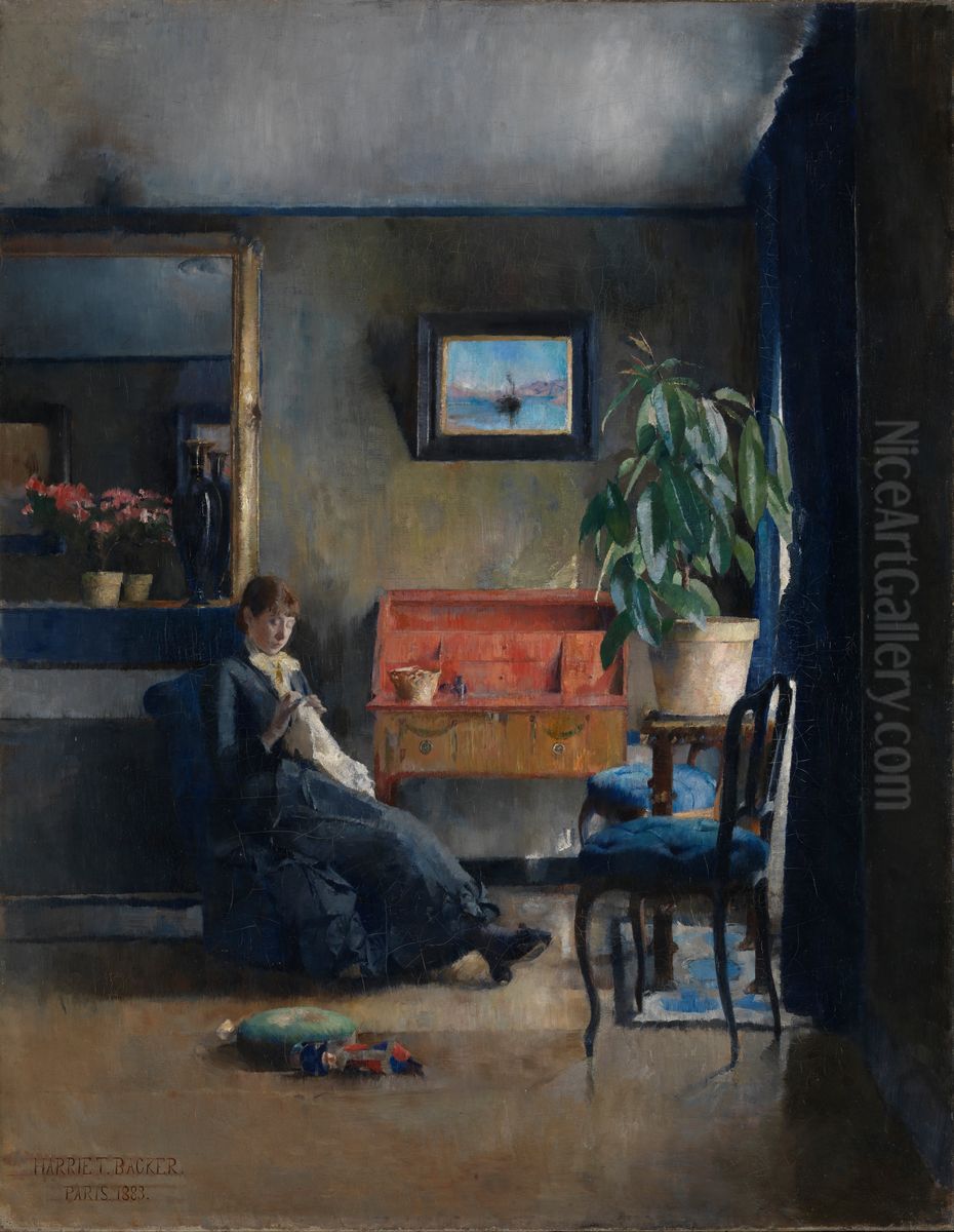 Blue Interior Oil Painting by Harriet Backer