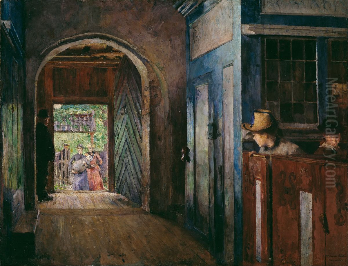 Christening in Tanum Church Oil Painting by Harriet Backer