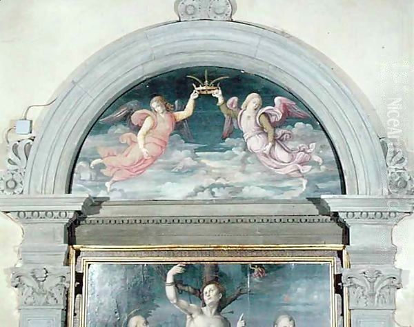 SS. Benedict, Dominic and Sebastian 2 Oil Painting by Francesco Ubertini Bacchiacca II