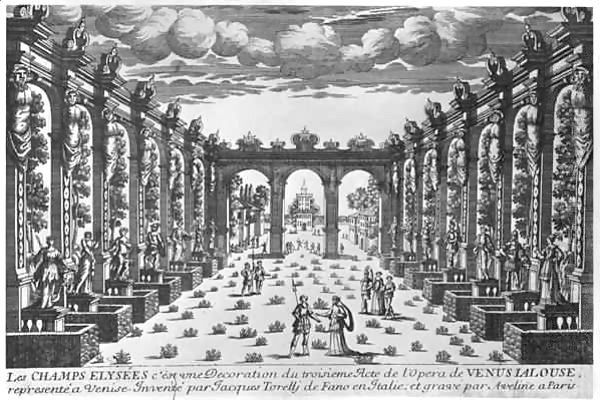 Stage design by Giacomo Torelli (1608-78) for the opera 'Venere Gelosa' performed in 1643 at Teatro novissimo in Venise Oil Painting by Pierre Aveline