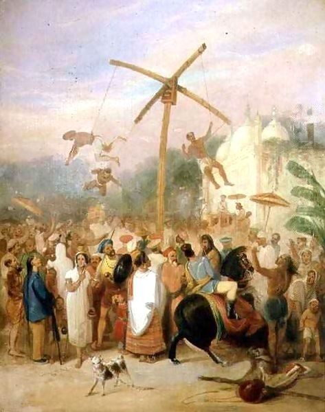 Charakpuja, the Hook Swinging Festival Oil Painting by James Atkinson