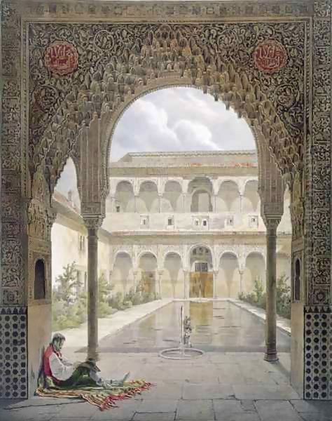 The Court of the Alberca in the Alhambra, Granada Oil Painting by Leon Auguste Asselineau