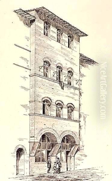 View of a Brick House, Montepulciano, Italy, from 'Examples of the Municipal, Commercial, and Street Architecture of France and Italy from the 12th to the 15th Century' Oil Painting by R. Anderson