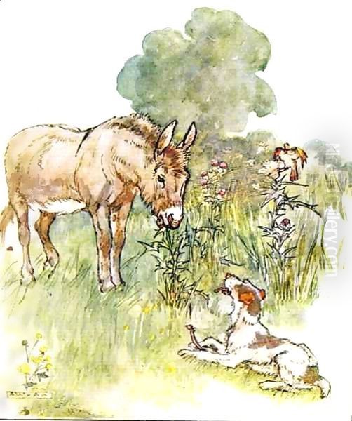 Had a talk to Ponto who came to my field with a bone Oil Painting by Anne Anderson