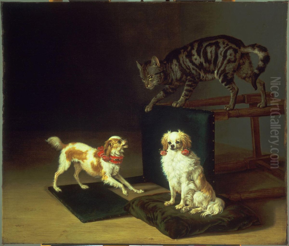 Cat Playing with Two Dogs Oil Painting by Paulus Potter