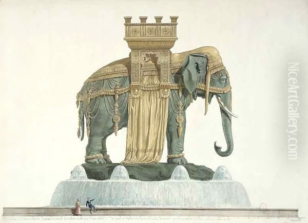 Design for the Elephant Fountain at the Place de la Bastille Oil Painting by Jean Antoine Alavoine