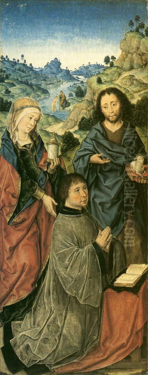 Mary Magdalene, Saint John the Baptist and a Donor Oil Painting by Aelbrecht Bouts