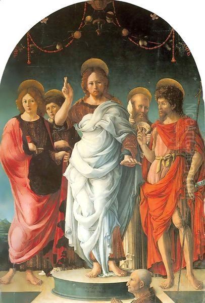 Salvator Mundi and Saints Oil Painting by Girolamo Da Cremona