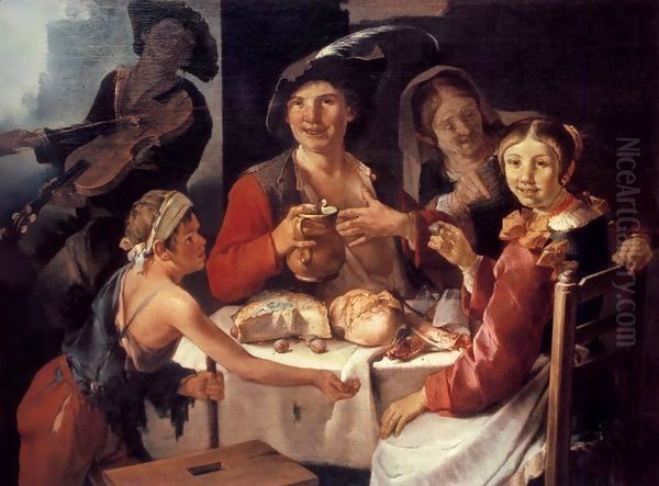 Peasant Repast with a Young Beggar Oil Painting by Giacomo Francesco Cipper