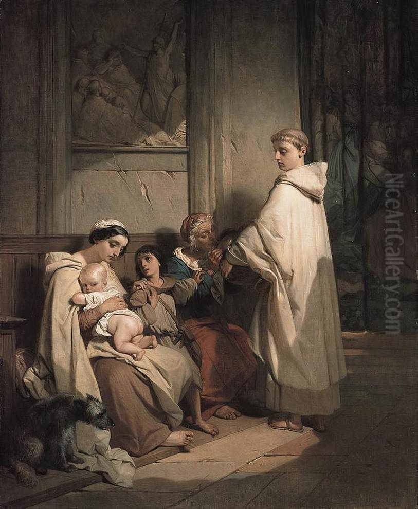 Monk Feeding the Poor Oil Painting by Louis Gallait