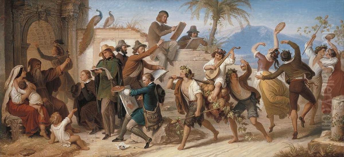 German Artists Make Their Sketches in Rome Oil Painting by Wilhelm von Kaulbach