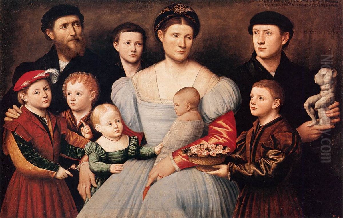 Portrait of Arrigo Licinio and His Family Oil Painting by Bernardino Licinio