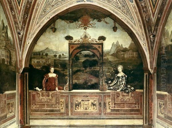 Female portraits in front of landscapes Oil Painting by Alessandro Bonvicino (Moretto da Brescia)