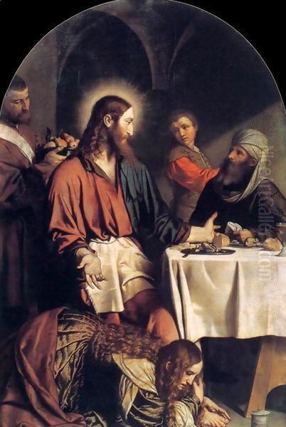 Supper in the House of Simon Pharisee Oil Painting by Alessandro Bonvicino (Moretto da Brescia)