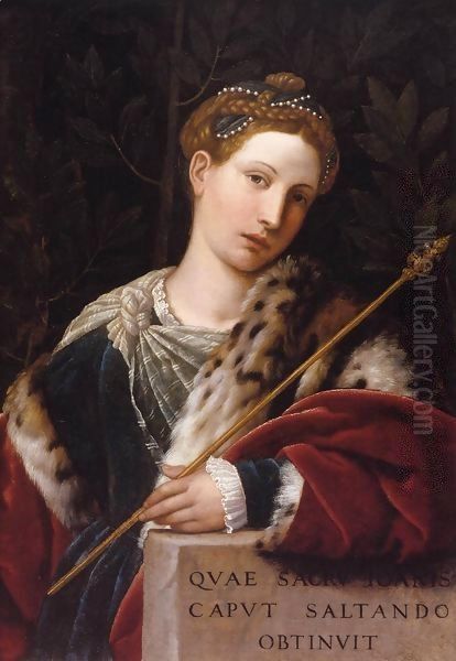 Portrait of Tullia d'Aragona as Salome Oil Painting by Alessandro Bonvicino (Moretto da Brescia)