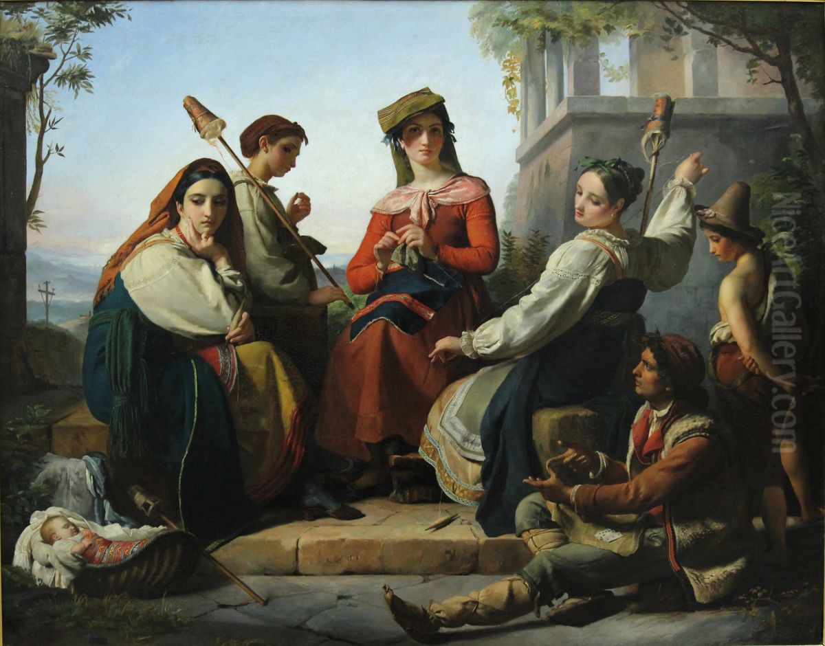 Women Spinning in Fondi Oil Painting by Francois-Joseph Navez