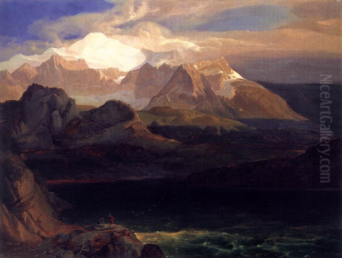 View of the Eibsee Oil Painting by Carl Rottmann
