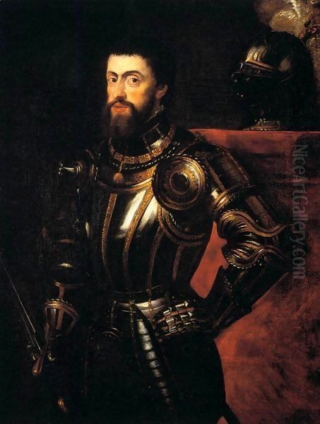 Charles V in Armour Oil Painting by (studio of) Rubens, Peter Paul