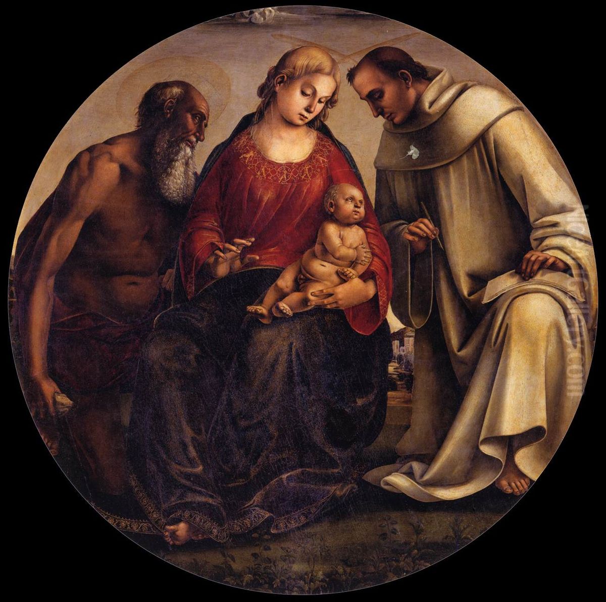 Virgin and Child with Sts Jerome and Bernard of Clairvaux Oil Painting by Luca Signorelli