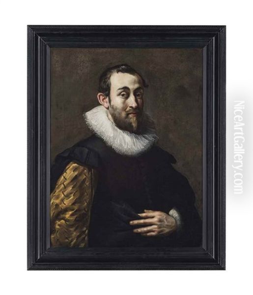 Portrait Of A Gentleman, Half-length, In A Black Doublet With Slashed Sleeves And A Ruff Oil Painting by Hans Von Aachen