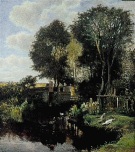 Hus Og Aender Ved Vandlob Oil Painting by Carl Frederik Peder Aagaard