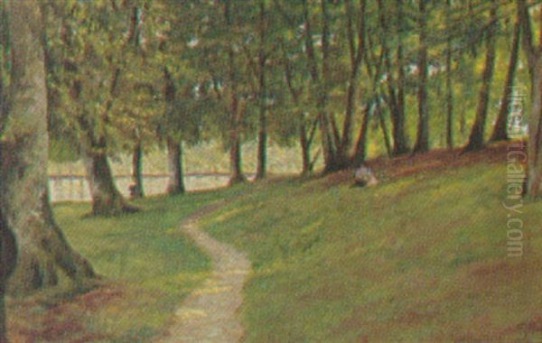 Parti Fra Kildesoen Med Moder Og Barn Samt Fiskende Dreng Oil Painting by Carl Frederik Peder Aagaard