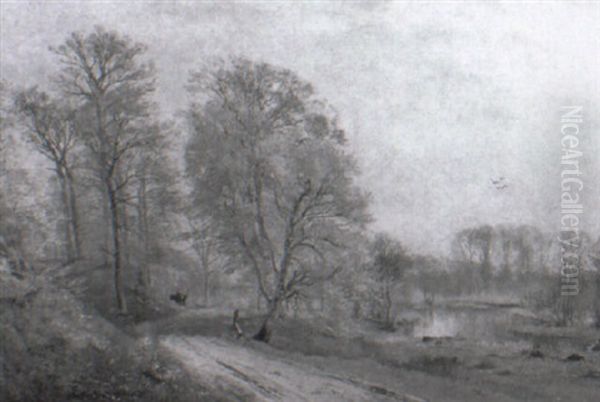 Sommerlandskab Med Skov, S+ Og Hestek+ret+j Oil Painting by Carl Frederik Peder Aagaard