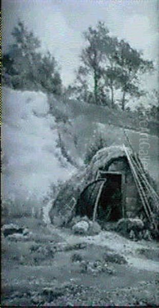 Landskap Med Fiskarkoja Oil Painting by Carl Frederik Peder Aagaard