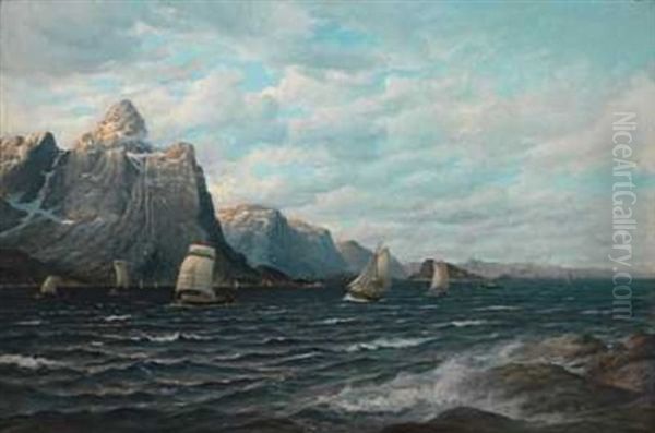 Norske Bater Langs Kysten Oil Painting by Zackarais Martin Aagaard