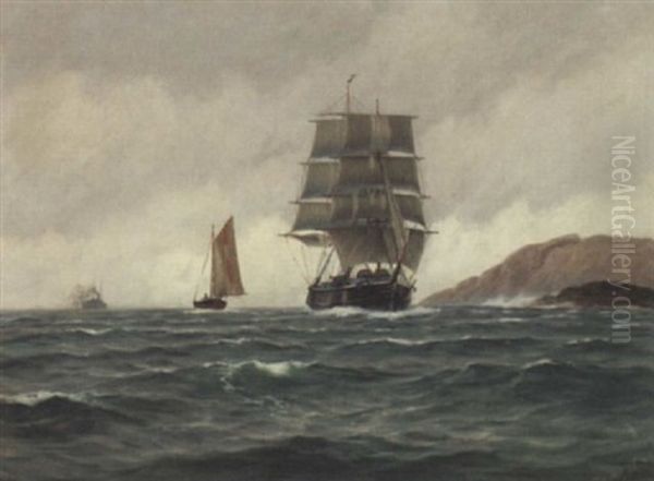 Seilskute, Skoyte Og Dampskip Oil Painting by Zackarais Martin Aagaard