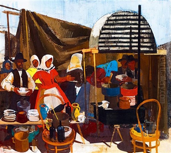 Barbecue In The Fair, 1934 Oil Painting by Vilmos Aba-Novak
