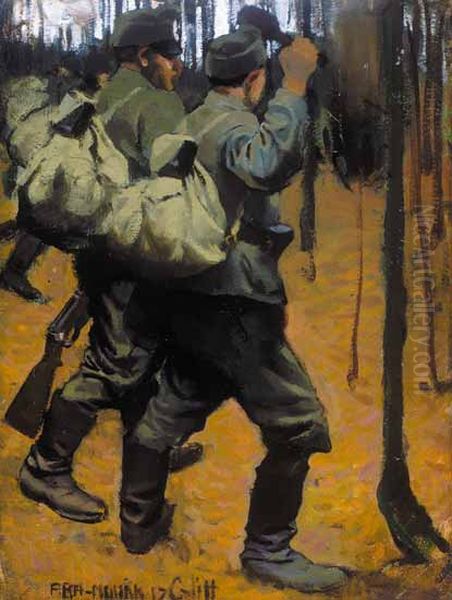 Soldiers In The Forest Oil Painting by Vilmos Aba-Novak