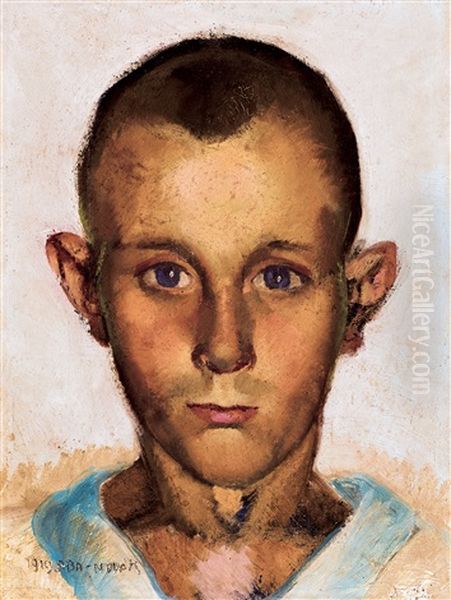 Boy With Blue Eyes Oil Painting by Vilmos Aba-Novak