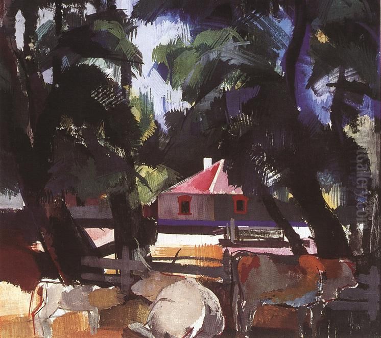 Farmyard Oil Painting by Vilmos Aba-Novak