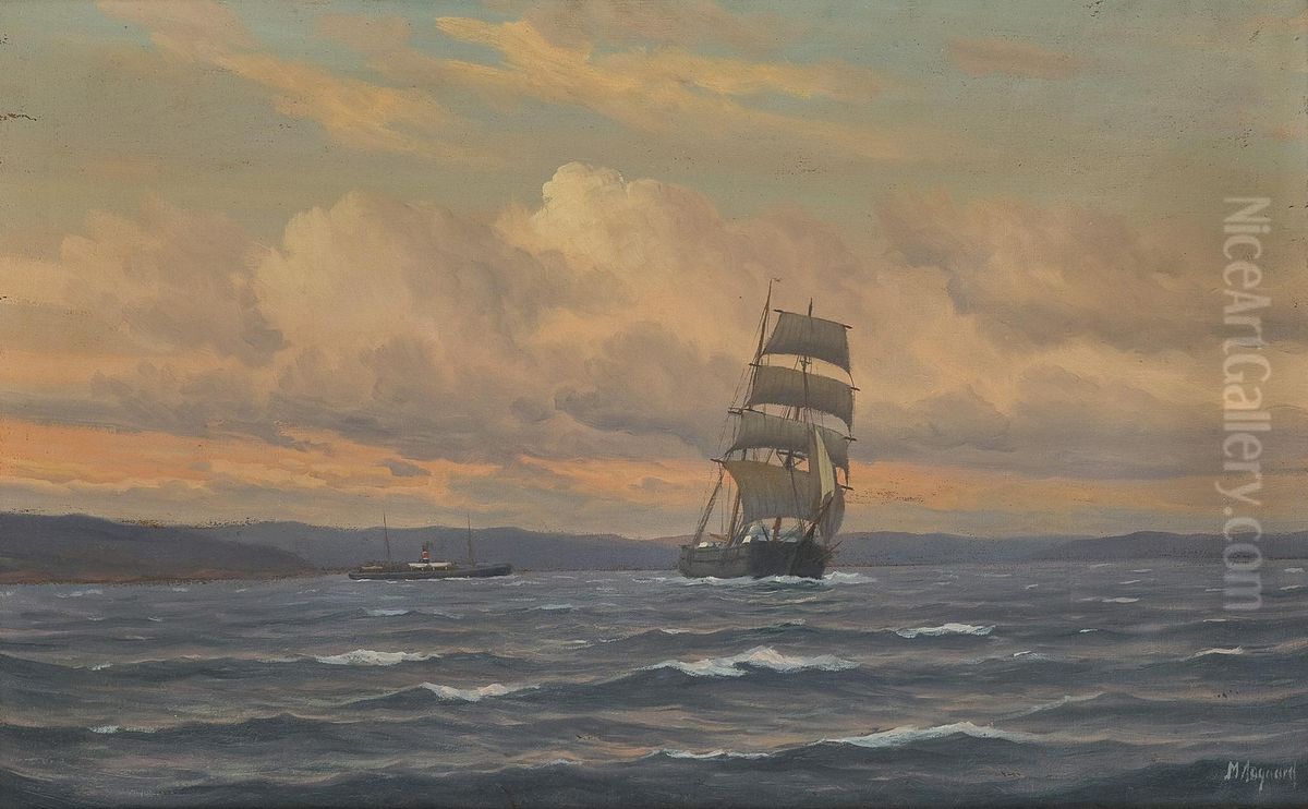 Seilskute Og Dampskip Oil Painting by Martin Aagaard