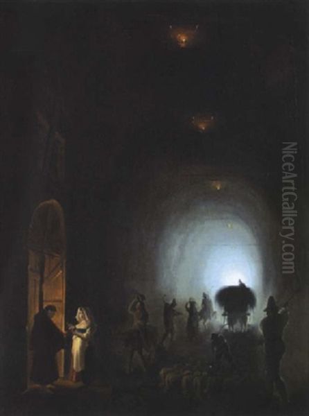 Bauern Und Hirten In Einer Grotte Und Vor Einer Klosterpforte (grotta Apozzoli?) Oil Painting by Vincenzo Abbati