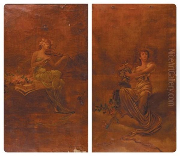 Allegorie Des Arts Allegorie De La Musique (pair) Oil Painting by Louise Abbema