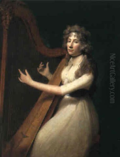 Portrait Of A Lady Playing A Harp Oil Painting by Lemuel-Francis Abbott