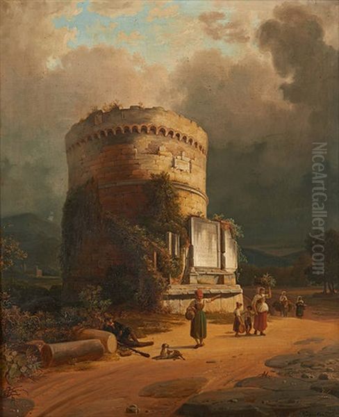 Conversation Sous La Tour Oil Painting by Jodocus Josse Sebastiaen Van Den Abeele