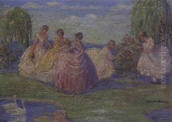 Elegant Ladies In A Garden Oil Painting by Eleanor Abrams