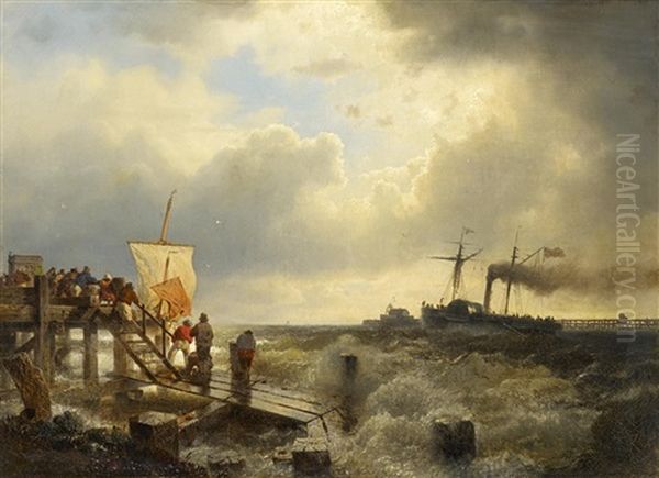 Sturmischer Tag An Der Hafeneinfahrt Oil Painting by Andreas Achenbach
