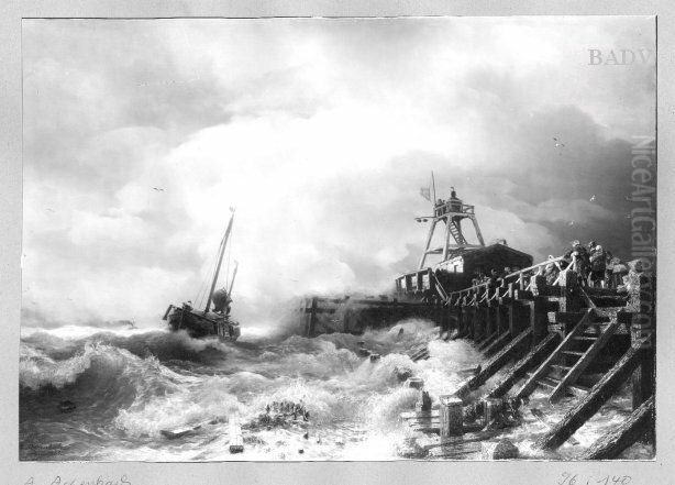 Stormy Sea Oil Painting by Andreas Achenbach