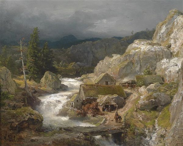 Muhle Am Gebirgsbach Oil Painting by Andreas Achenbach
