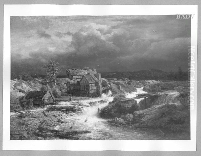 Landscape With Torrent Oil Painting by Andreas Achenbach